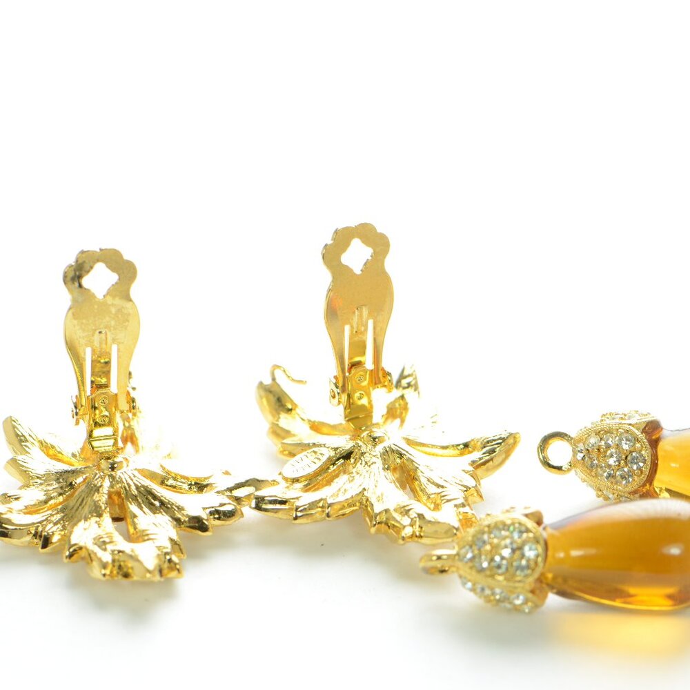 Vintage Kenneth Jay Lane KJL Goldtone Crystal Clip Earrings - Picture 7 of 9